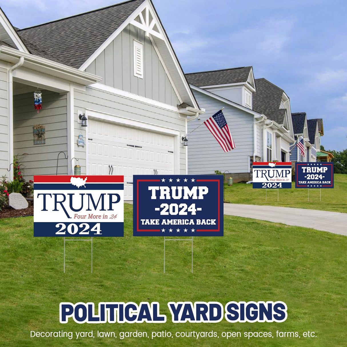 Subacy 2 PCS Trump 2024 Yard Sign 17.3 * 11.8 Inches, Double Sided Trump Yard Signs with Metal H-Stake, Take America Back Signs, Outdoor Lawn Yard Signs Decorations (Blue+White)