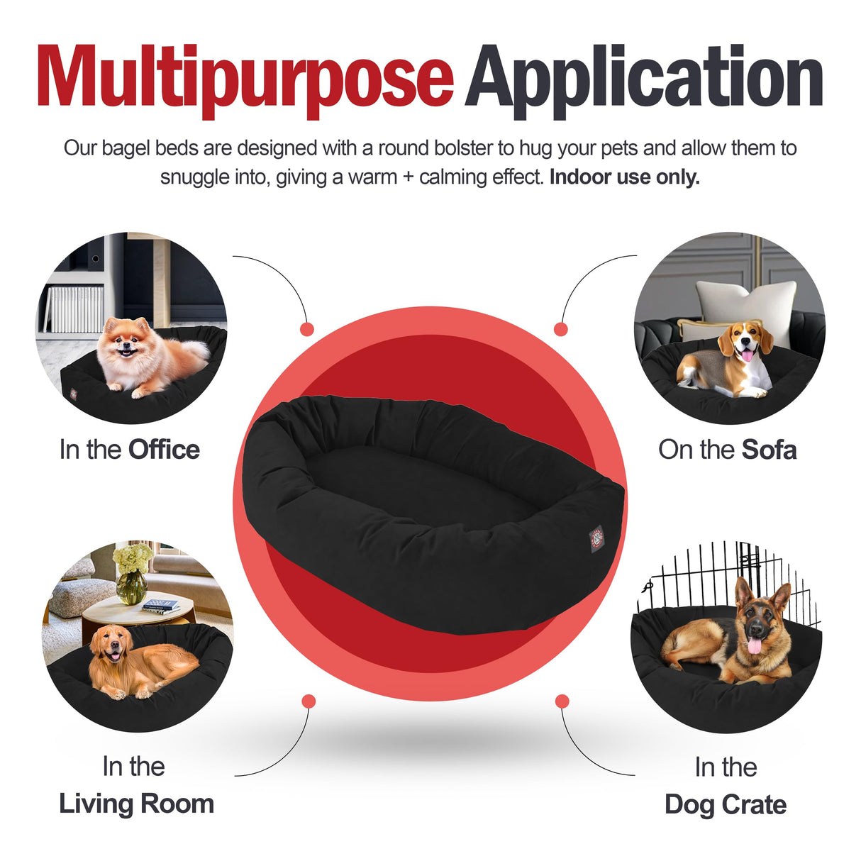 Majestic Pet 24 Inch Suede Shredded Memory Foam Mix Calming Small Dog Bed Washable 24 x 19 x 7 (Inch) - Cozy Soft Round Donut Dog Bed with Spine for Head Support - Pet Bed Black
