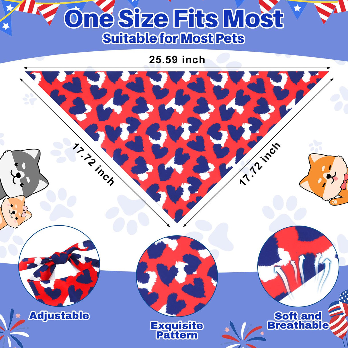Shyyween 108 Pcs 4th of July Dog Bandanas Bulk Patriotic Bandanas for Dog Independence Day Pet Scarf Bibs Soft Triangle Flag Neckerchief Adjustable Washable Holiday Scarf for Pet Costume Accessories