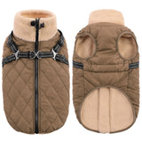 Queenmore Dog Winter Jacket, Dog Coats for Large Dogs, Warm Cozy Pet Jacket Winter with Harness Built in, Waterproof Pet Snow Jacket, Thick Fleece Lining Snowsuit for Large Dogs, Brown L