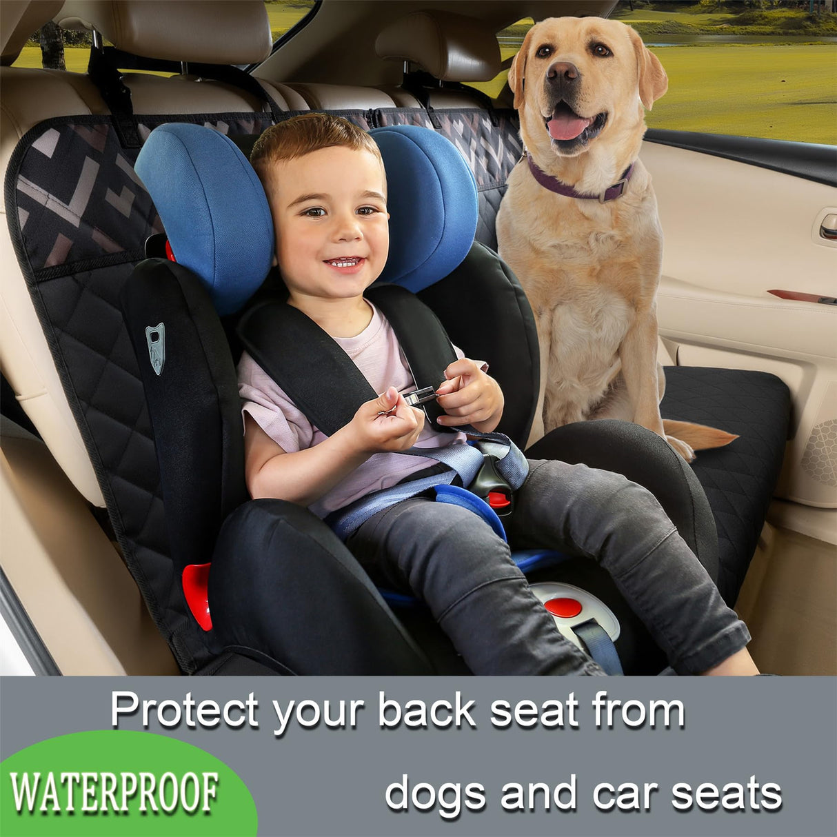 YOVEEKLE Back Car Seat Cover for Dogs, Nonslip Waterproof Dog Car Seat Protector for Rear Bench Stays Securely in Place Fits for Vehicles & SUVs (Black)