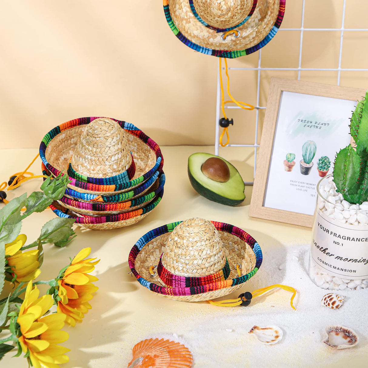 Tudomro 20 Pieces Dog Sombrero Hat Mini Pet Straw Hat Dog Mexican Costume for Small Pets Puppy Cat Chihuahua Decoration(Vivid Style)