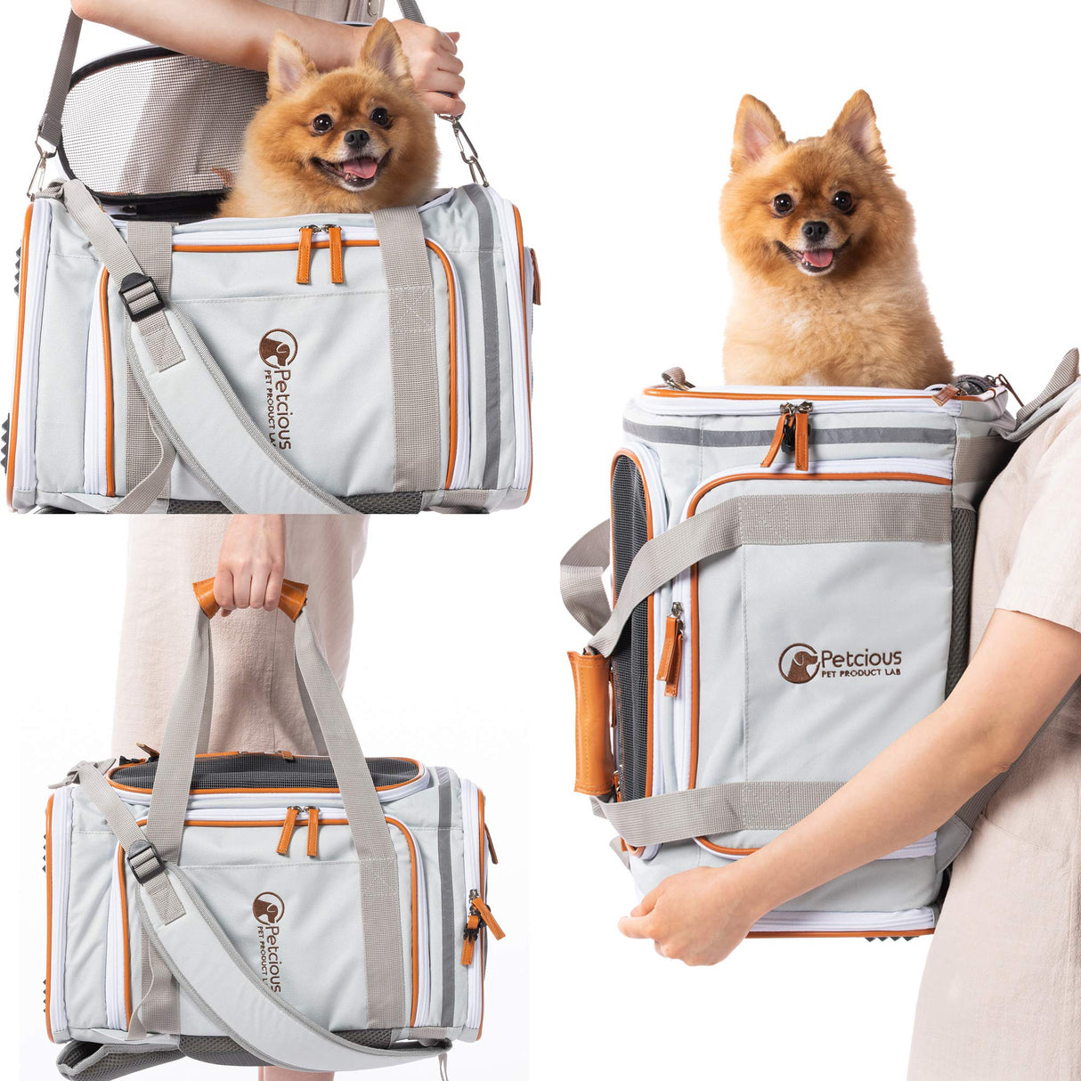 PETCIOUS Airline Approved Pet Carrier Backpack Under seat, Soft Unique Dog Purse Travel Carriers Backpacks for Hiking Camping Outdoor, Tote Front Expandable Bag for Small Puppy Dogs in Airplane Car