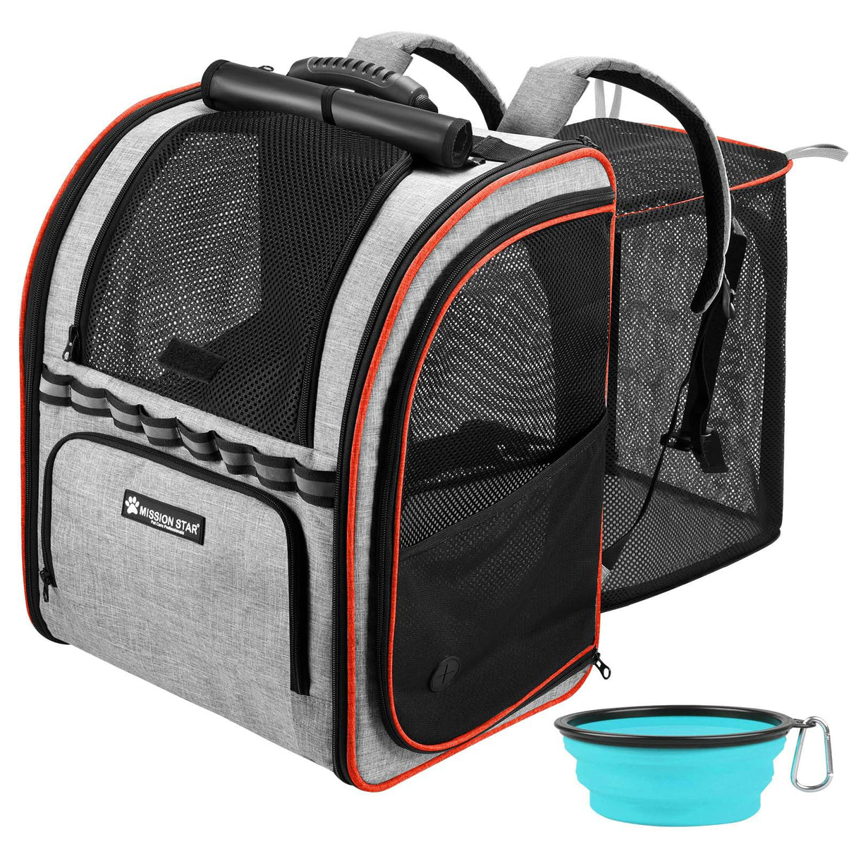Expandable Cat Carrier Backpacks with Breathable Mesh, Pet Carrier Backpack for Cats Small Dogs Puppies Up to 20 Lbs, Dog Carrier Backpack Great for Travel/Hiking/Camping/Outdoor-Grey with Orange