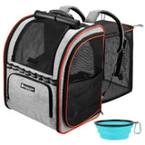 Expandable Cat Carrier Backpacks with Breathable Mesh, Pet Carrier Backpack for Cats Small Dogs Puppies Up to 20 Lbs, Dog Carrier Backpack Great for Travel/Hiking/Camping/Outdoor-Grey with Orange