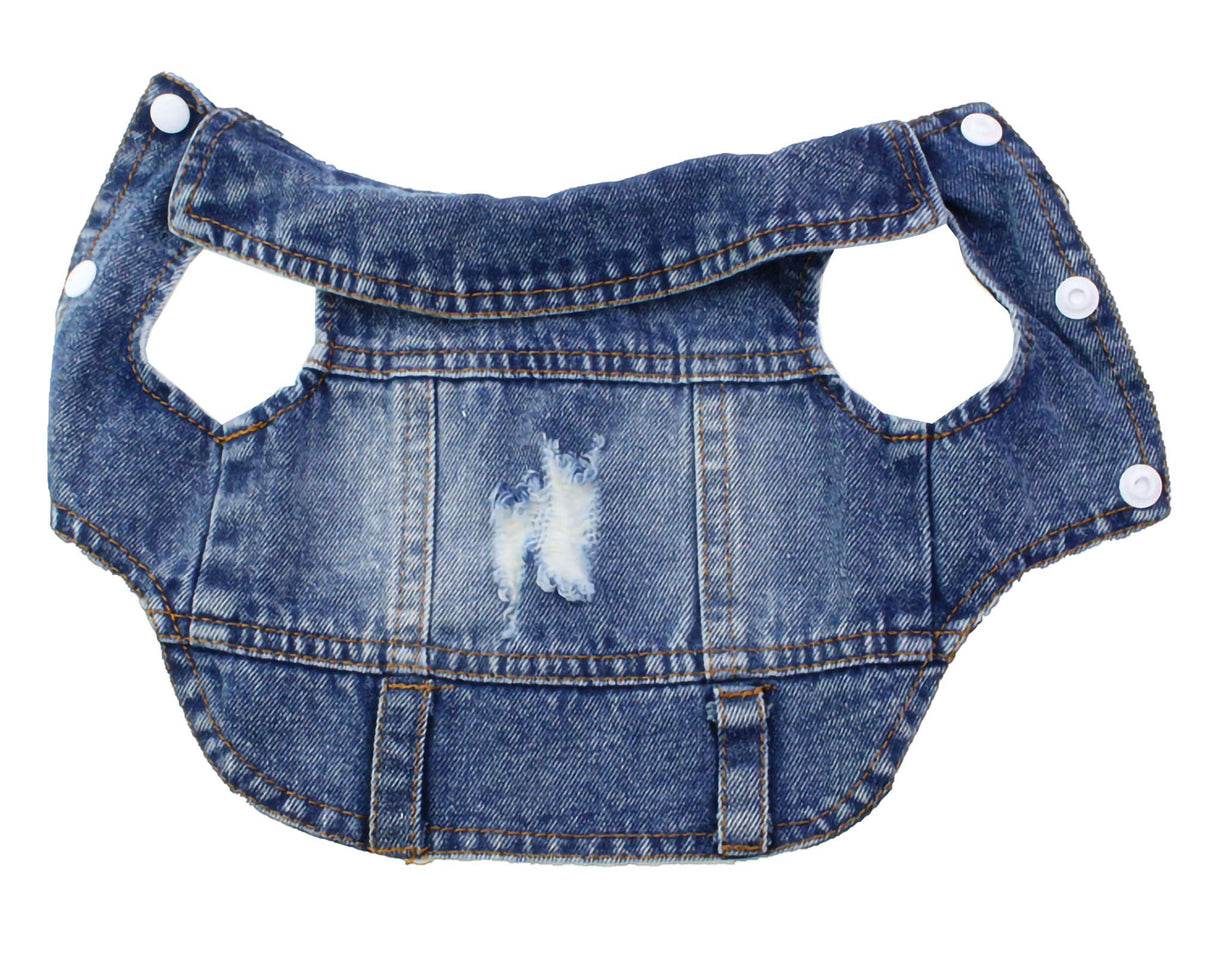 Puppy Denim Dog Jeans Jacket for Small Medium Dogs & Cats - Vintage Washed Lapel Vests with Scratch-Resistant Design