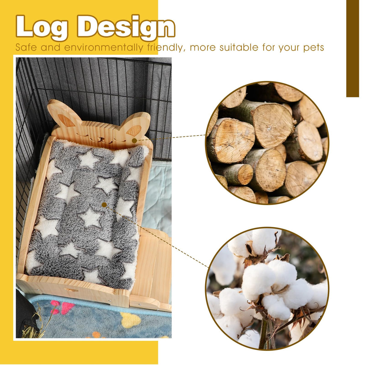 Rypet Wooden Guinea Pig Bed with Stairs and Mat Cozy Small Animals Cushion Bed Detachable Small Pet Hut Habitats for Guinea Pig Dwarf Rabbit Chinchillas Hamster Ferret