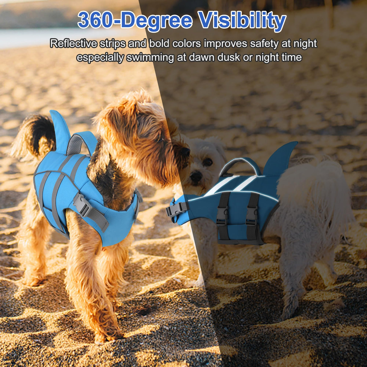 Dogcheer Dog Harness-Style Life Jacket Shark, Reflective Dog Life Vest for Swimming Boating, Adjustable Puppy Swim Vest, Pet Floating Device for Small Medium Large Dogs - Blue, L