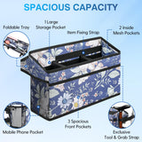 Rhino Valley Walker Basket for Folding Walker, Multi-Pocket Walker Tray with Cup Holder, Foldable Walker Bag, Large Storage Basket for Walker, Walker Accessories for Seniors, Blue Cosmos