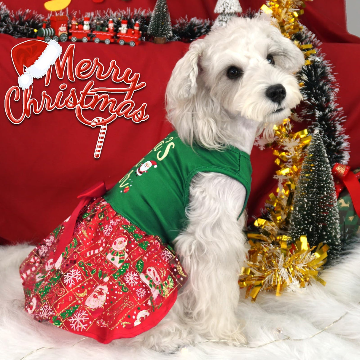 XPUDAC Dog Christmas Dress Outfit Snowman Tulle Dress Holiday Dog Clothes for Small Dogs Girl, Santa Pet Costume Cat Outfits-Large