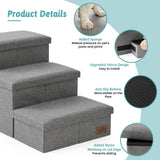 Dog Stairs with Storage, 4-Step Wider Sturdy Dog Steps for Small/Medium/Large Dogs and Older Cats, Doggie Ramp with Condo for Bed/Couch/Car Hold Up to 180 lbs (22.6" H, Grey)