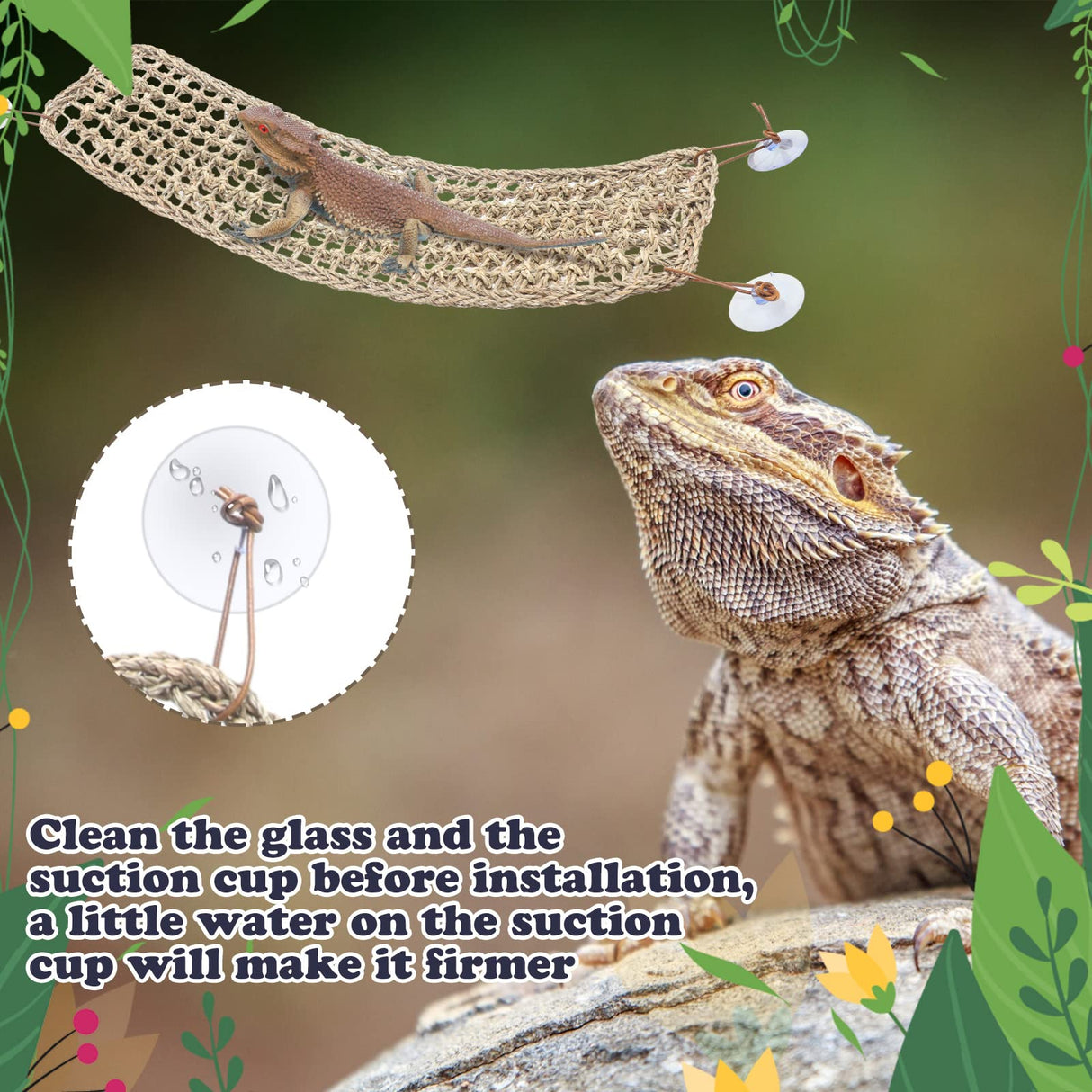 Silkfly 2 Pieces Bearded Dragon Hammock Lizard Reptile Climbing Lounger Seagrass Fiber Habitat Tank Accessories Jungle Toys for Hermit Crab Gecko Snake Iguana Amphibian