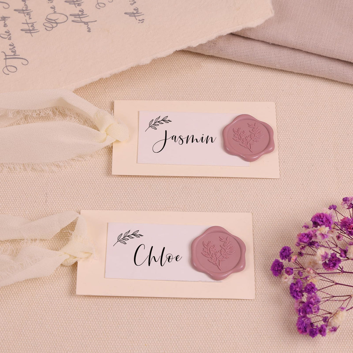 UNIQOOO Wax Seal Stickers - Eucalyptus Wedding Invitation Envelope Seal Stickers, 50 Pcs Self- Adhesive Dusty Mauve Stickers, Perfect for Invitation, Christmas, Gift Wrapping, Party