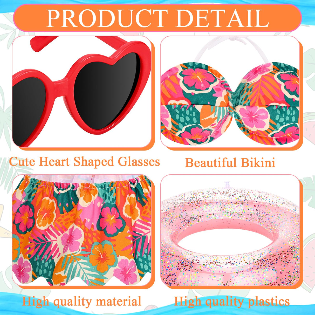 GANSHAYA Hawaiian Porch Goose Outfits Summer Bikini Goose Clothes Costume Fits 23" Goose Statue with Hat Sunglasses & Swimming Ring