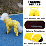 SMALLLEE_LUCKY_STORE Waterproof Raincoat for Small Dogs with Clear Hood Boots Puppy Rain Jacket with D-Ring Reflective Stripe Full Boby 4 Leg Jumpsuit Rain Coat Rain Jacket Slicker Rainwear Yellow M