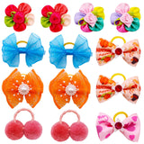Mruq pet 100pcs Dog Hair Bows, Bulk Cute Puppy Pet Small Dog Hair Bows with Rubber Bands, Mix Handmade Flower Puff Ball Rhinestone Pearls Dog Bows, Yorkie Dog Bows for Dog Hair Grooming Accessories