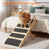 HOOBRO Dog Ramp for Bed, 15.7" Width Folding Pet Ramp with Guardrail and Non-Slip Mat, Dog Ramp for Couch, 4-Level Adjustable from 9.8" to 18.9", for Small Dogs, Natural and Black NB48PT03