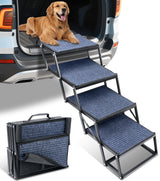 Dog Stairs for Car, 60''x 20'' Extra Wide Stairs for Large Dogs to 250 LBS, Portable Steps with Removable Non-Slip Surface, 4 Steps Foldable Dog Ramp for Car, SUV, High Bed/Couch