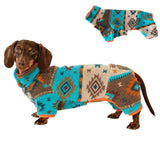 Whalemire Dog Pajamas for Dachshund,Boho Flannel 4-Leg Warm Winter Jumpsuit, Soft Fleece Dog Onesie for Small and Medium Dogs, Cozy Full Body Outfit for Wiener Dog (Blue, S(7-12lbs))