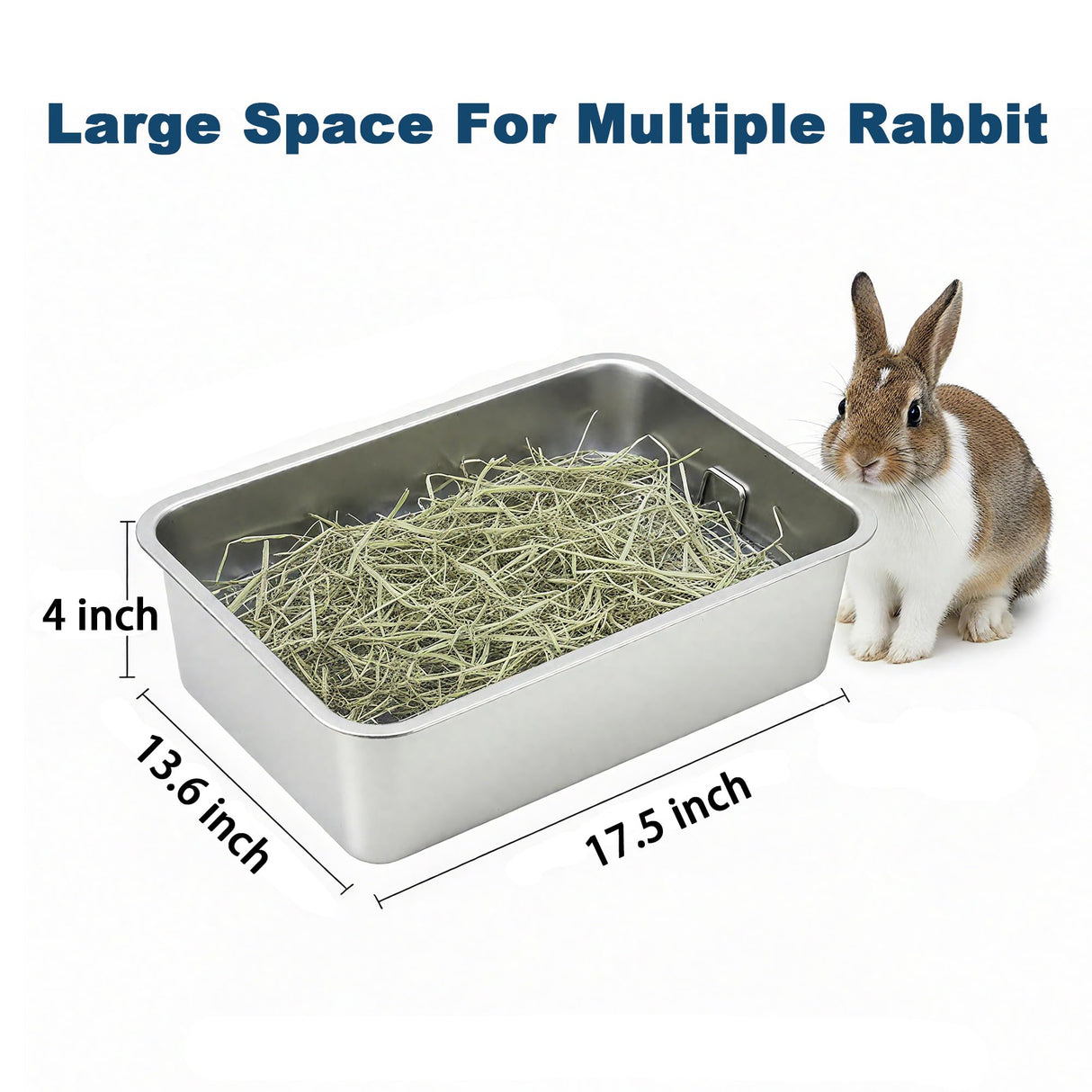HUQIZOO Stainless Steel Rabbit Litter Box,Bunny Litter Pan with Widened Grid,Toilet Tray,High Back Wall,Deep Waste Storage (Medium)