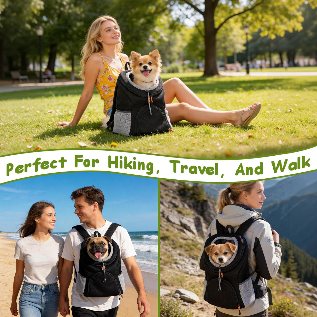 Pet Dog Carrier Backpack, Dog Front Backpack, Pet Carrier Backpack, Front Carrier Backpack, Ventilated Mesh Dog Travel Back Pack for Hiking Cycling Outdoor (6.6-15.4 lbs)