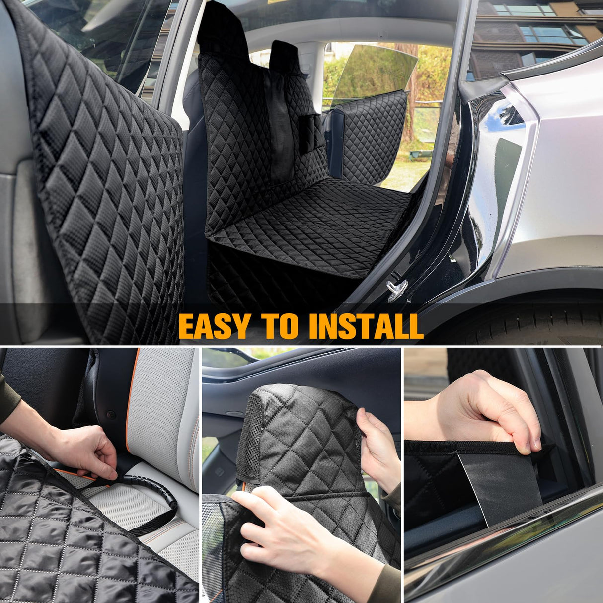 LIFTGO Dog Seat Cover for Tesla Model 3 & Y - Waterproof Back Seat Hammock with Mesh Window & 2 Door Protectors - Scratch & Mud Protection