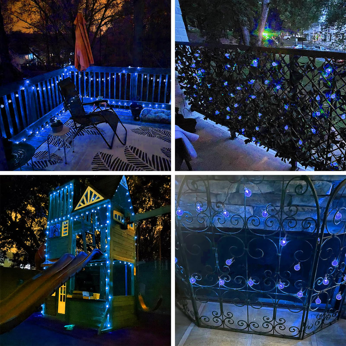 Blue 2-Pack 100 LED 64FT Crystal Globe Solar Christmas Lights, Outdoor Waterproof Solar String Lights with 8 Lighting Modes, Solar Outdoor Decorations for Tree Garden Patio Party Wedding Christmas