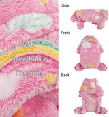 Dog Sweaters Small Girl Warm Fleece Pajamas, Cute Extra Small Dog Clothes, 4 Legs Puppy Jumpsuit Pjs Soft Stretchy Doggie Onesies Pet Outfit Apparel for Chihuahua Yorkie, Rainbow Pink, XXS