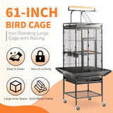 VINGLI Bird Cage with Rolling Stand for Parrots, Cockatiels, Budgies, Lovebirds, Small/Medium Birds (62“H with Play Top)