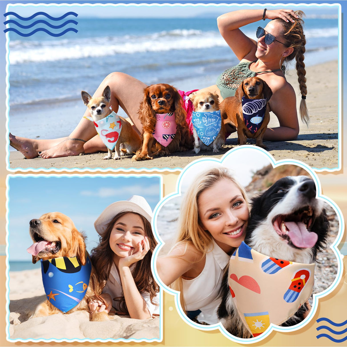 Huhumy 150 Pcs Ocean Dog Bandanas Bulk Summer Pet Bibs Triangle Ocean Themed Pet Scarf Bandanas for Medium Large Dogs Birthday Summer Beach Costume Decoration