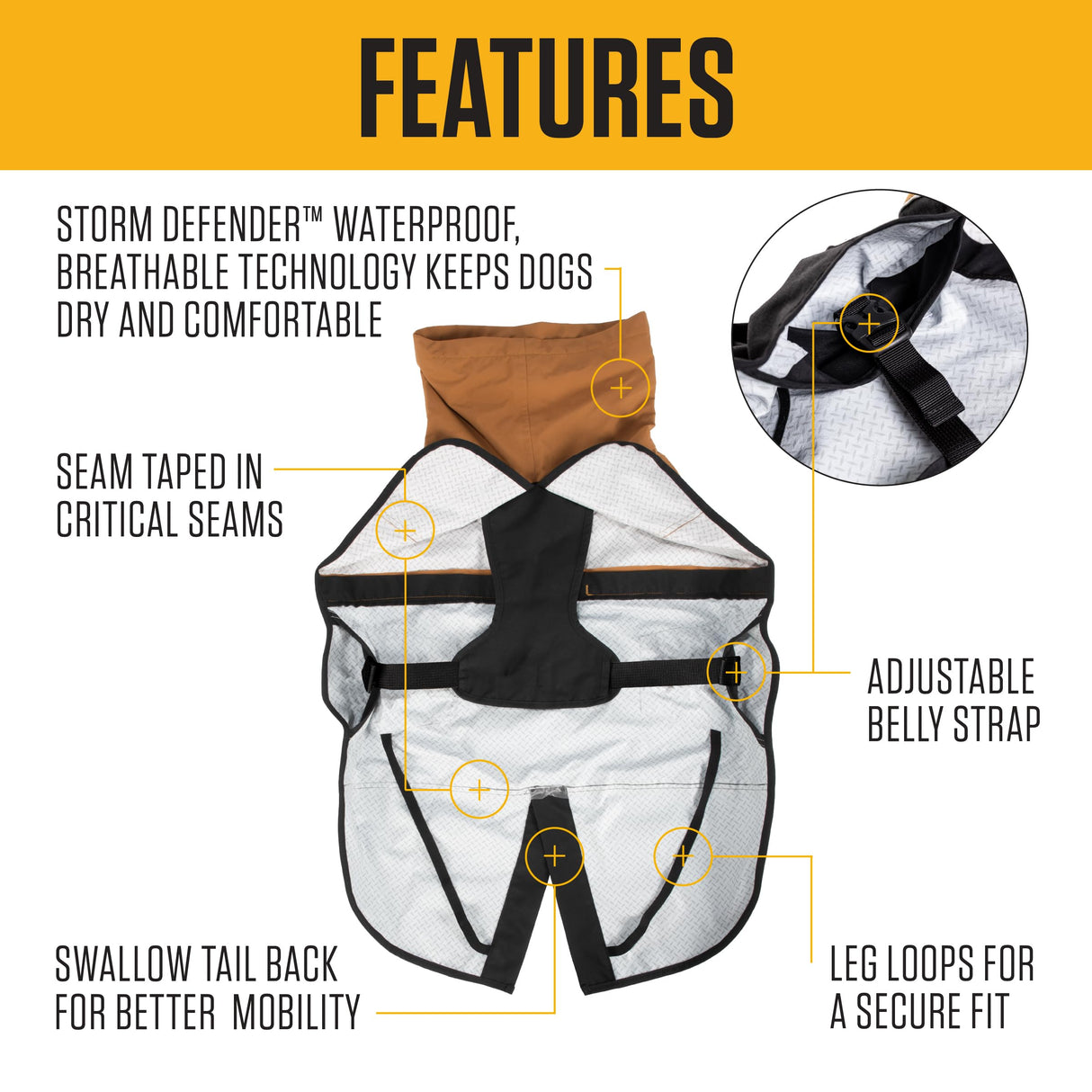 Carhartt Durable Dog Rain Jacket W/Waterproof Storm Defender Material and Adjustable Straps, Carhartt Brown/Black, Small