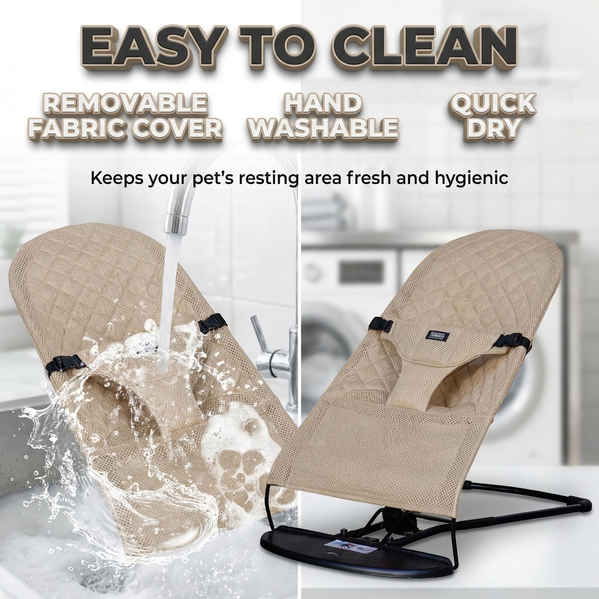 Cat & Dog Rocking Chair - Bouncer Bed for Frenchie, French Bulldog Lounge, Outdoor Portable Foldable Pet Furniture. Adjustable Height, Breathable Mesh, Safety Harness for Small Animals & Puppies