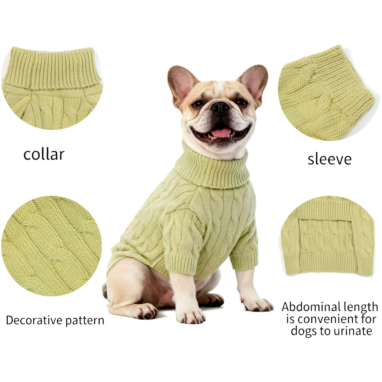 Small/Medium Dog Sweater, Warm Dog Winter Coat w/Sleeves, Comfortable High Neck Premium Dog Clothes for Bulldog-Best for Holidays, Daily Walks L Light Green