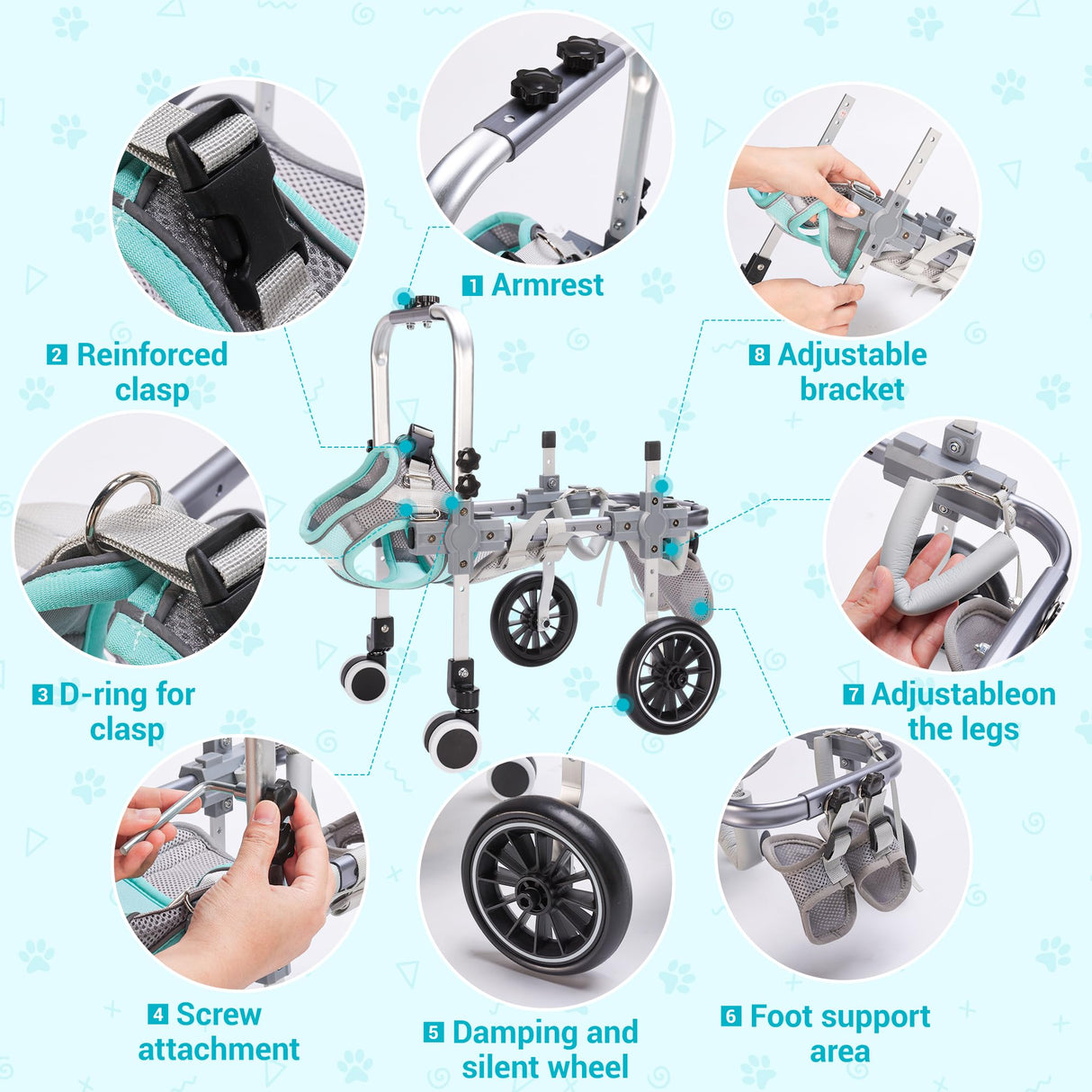 Dog Wheelchair for Back Legs，Adjustable Pets Cart Mobility Aids for Little Pets,Chest & Thigh Support,Suitable Small Medium Dogs (Two Wheels, S)