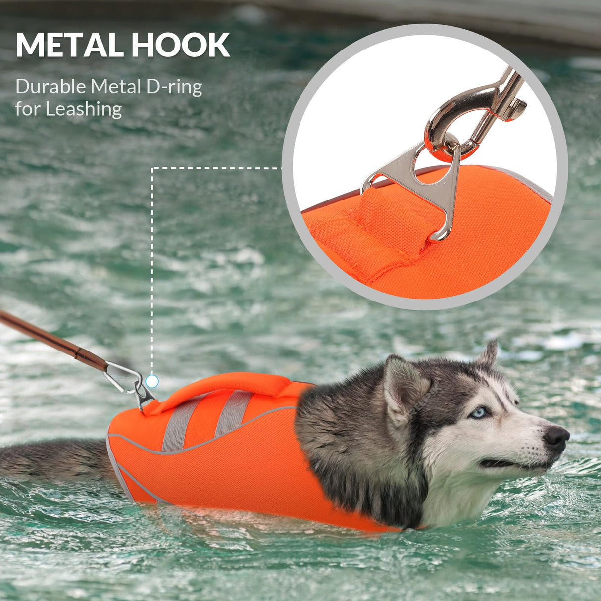 Queenmore XL Dog Life Jacket, Large Dog Life Vest for Swimming Boating, Giant Big Dog Swim Vest, Ripstop Pet Life Vests with Rescue Handle Leash Hole, Safety Water Floating Vest, Hi-Vis Orange