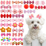 Pet Dog Hair Bows 50pcs - Pink & Red Assorted, Handmade Rubber Band Bows for Small Medium Dogs, Puppy Girl Hair Accessories, Cute Grooming Bows for Yorkies Maltese Chihuahua
