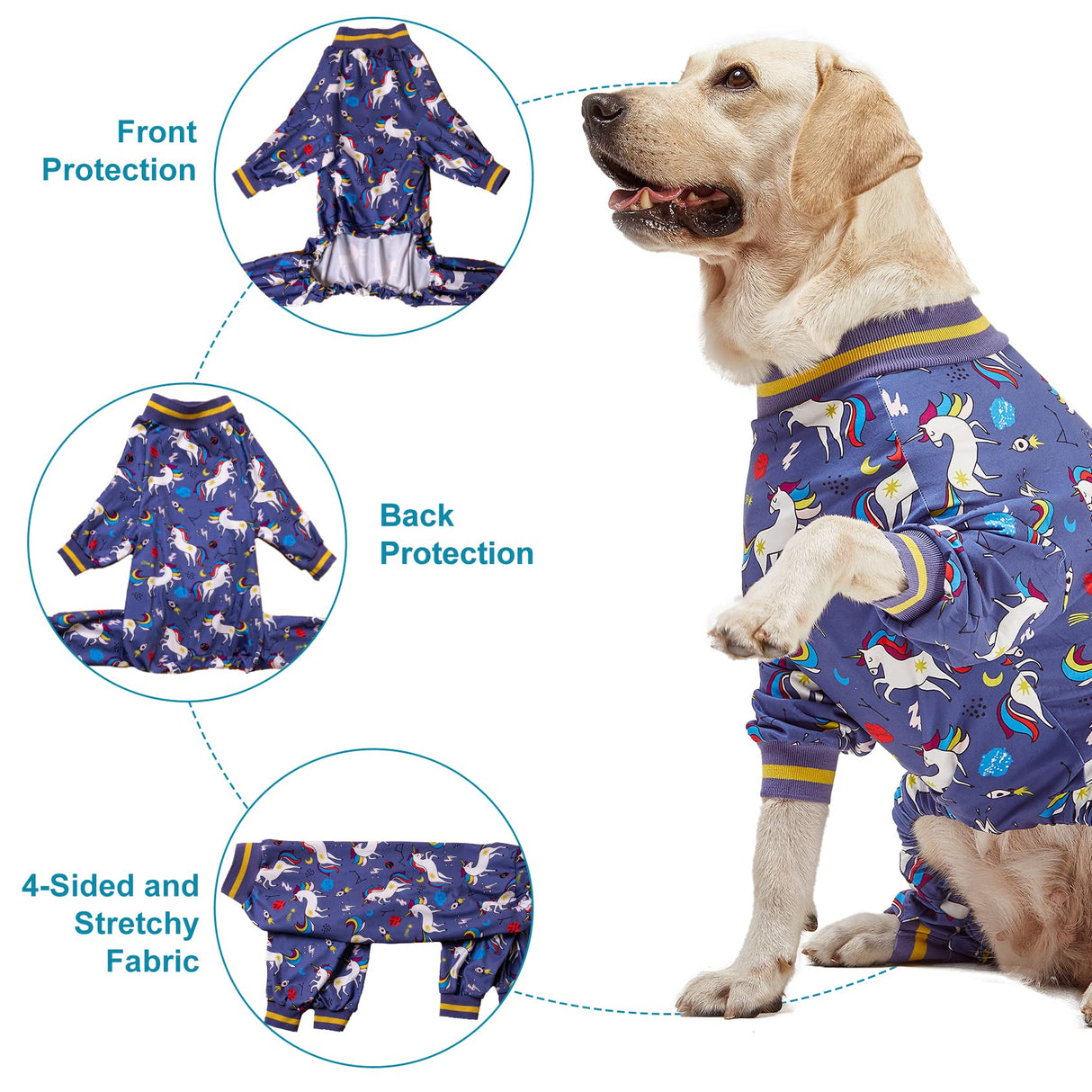 LovinPet Large Breed Dog Onesie Clothes, Slim Fit/Stretchy Knit, Unicorn Rocket Grey Print, Pet Anxiety Relief, Wound Care/Post Surgery Large Dog Shirt, UV Protection, Stop Shedding for Dogs, M