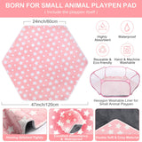 VitalCozy Hamster Playpen with Mat Small Animal Cage Tent Breathable Transparent Guinea Pig Playpen Waterproof Portable Yard Fence Mat Foldable Exercise Playpen Outdoor Indoor (Pink,Star)