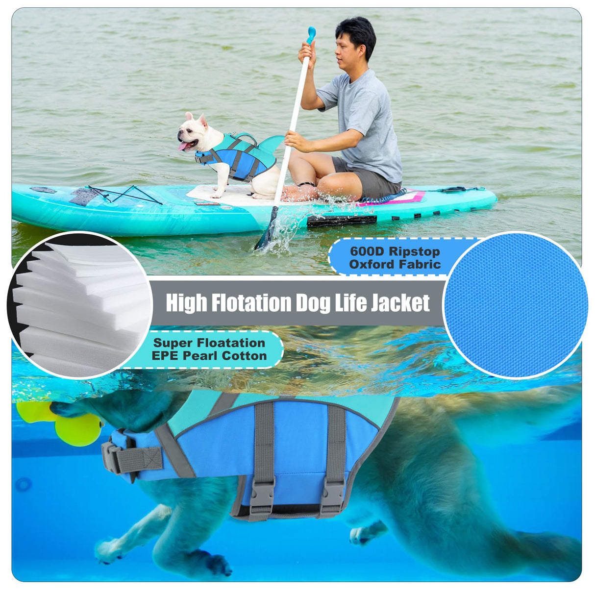 Doglay Shark Dog Life Jacket - Reflective Dog Life Vest for Swimming and Boating with Rescue Handle, Adjustable High Buoyancy Floating Vest for Small Medium Large Dogs