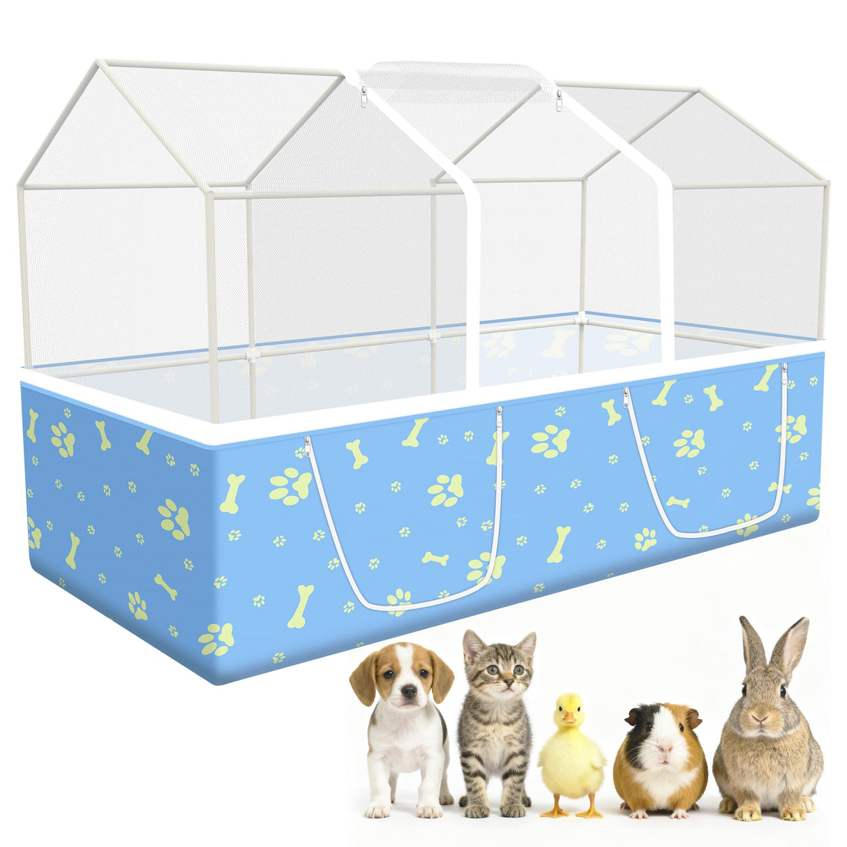MODESLAB Rabbit Cage, 48" x 24" Large Pet Playpen Enclosure for Small Animal- Guinea Pig, Hamster, Bunny, Puppy, PVC Frame Chicken Coop with Waterproof Tarp & Mesh Cover Indoor Outdoor