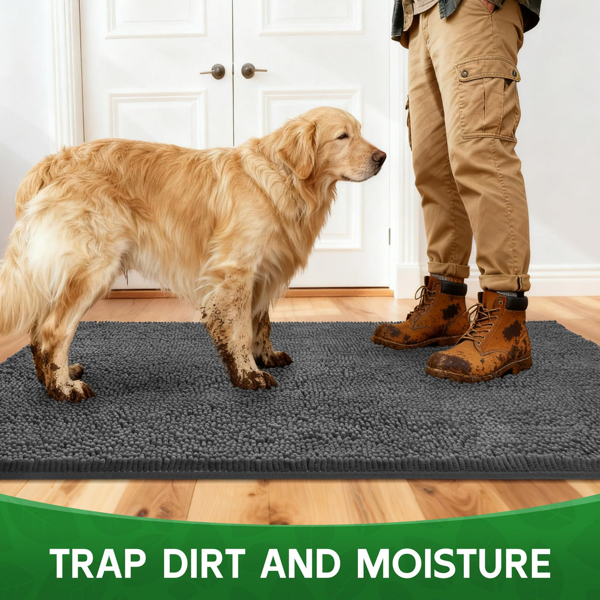Dog Door Mat Indoor Entrance, 48" x 30" Absorbent Quick-Drying Mud Rugs, Non-Slip Door Rugs for Entryway Indoor Washable, Soft Chenille Dog Mat for Muddy Paws