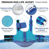 Queenmore Dog Life Jacket Large, Pet Pool Float with Chin Float, Large Dog Life Vest for Swimming, Adjustable Ripstop Pet Life Vest for Water at Pool, Beach, Boating (Blue,XL)