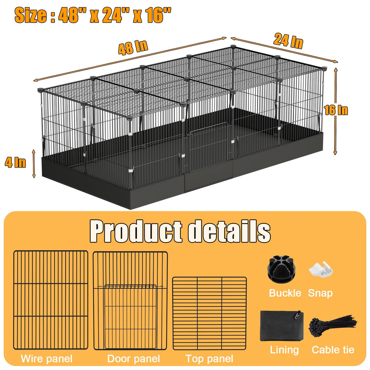 20 Planes Guinea Pig Cages Enclosed Hamster Cage with Door & Waterproof Liner, Expandable Cage for Guinea Pigs, Metal Wire Yard Fence Rabbit Cage
