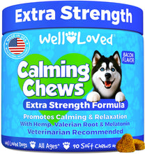 Load image into Gallery viewer, Well Loved Calming Chews for Dogs - Dog Calm Treats, Made in USA, Vet Recommended, Behavior Support with Melatonin &amp; Hemp, Stress, Separation, Fireworks, Travel, Extra Strength
