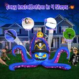 MICOCAH 8 FT Octopus Halloween Inflatables Outdoor Decoration with Pirate Hat Holding Up Pumpkin Halloween Blow Up Decorations Built-in LED Lights Holiday Party Indoor Garden Lawn Yard Decor