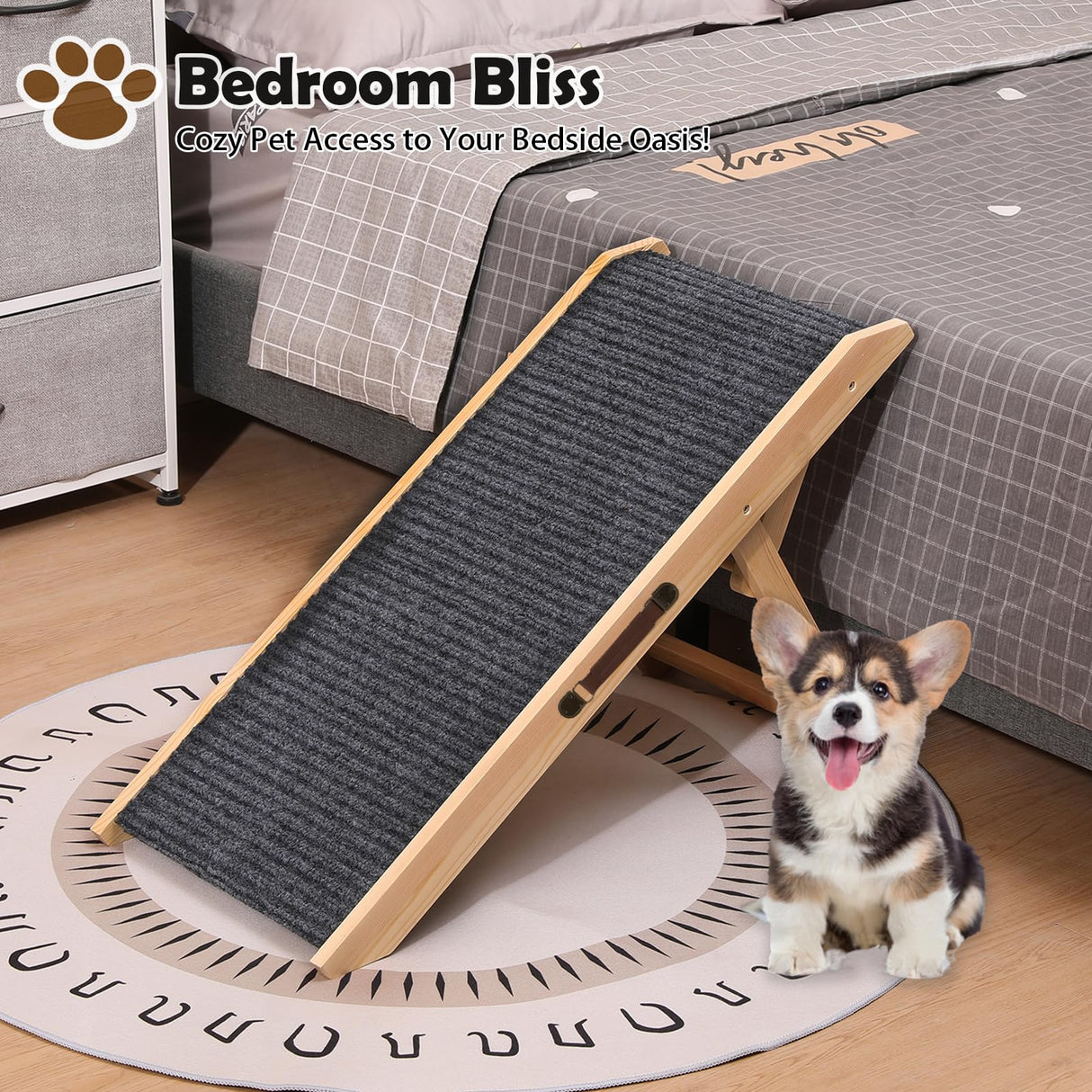 Wooden Foldable Dog Ramp Portable Pet Ramp,Car Ramp with Built-in Handle for Travel, 4 Adjustable Heights 9.8" to 18.1" for Small Dogs