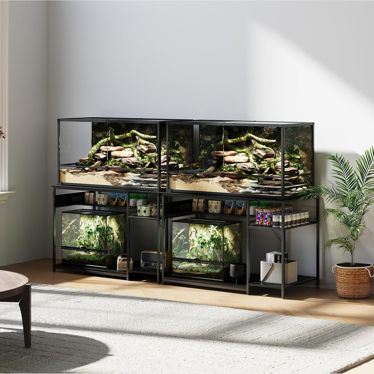 ZZJIHAI 120 Gallon Fish Tank Stand with Power Outlets, Heavy Duty Large Aquarium Stand with Light, Double Reptile Tank Turtle Terrariums Table for Fish Tank Accessories Storage,1100LBS Capacity