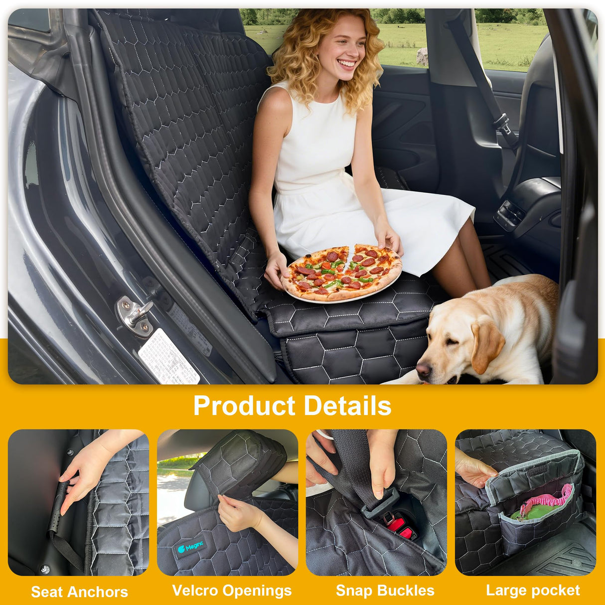 Meginc Dog Car Seat Covers for Tesla Model 3,100% Waterproof Back Seat Cover for Cars Armrest Compatible Nonslip Car Rear Seat Protector for Dogs & Kids, Easy Clean Tesla Model 3 Accessories