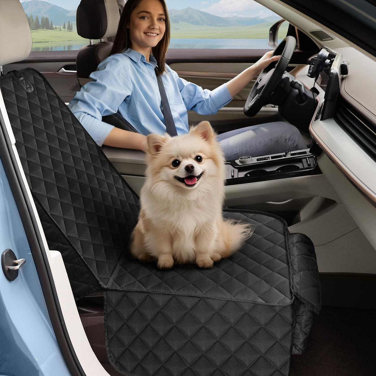 Smatto Dog Car Seat Cover, 2 Pack Waterproof Pet Front Seat Car Cover, Full Protection Dog Seat Protector with Side Flaps, Universal Size for Cars, Trucks, SUVs