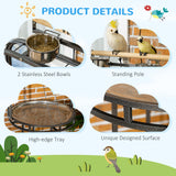 PawHut Parrot Stand Large Bird Perch Stand with Toy Hook & 3 Ladders, Parrot Perch with Easy Grip, Bird Wooden Stand, Gray